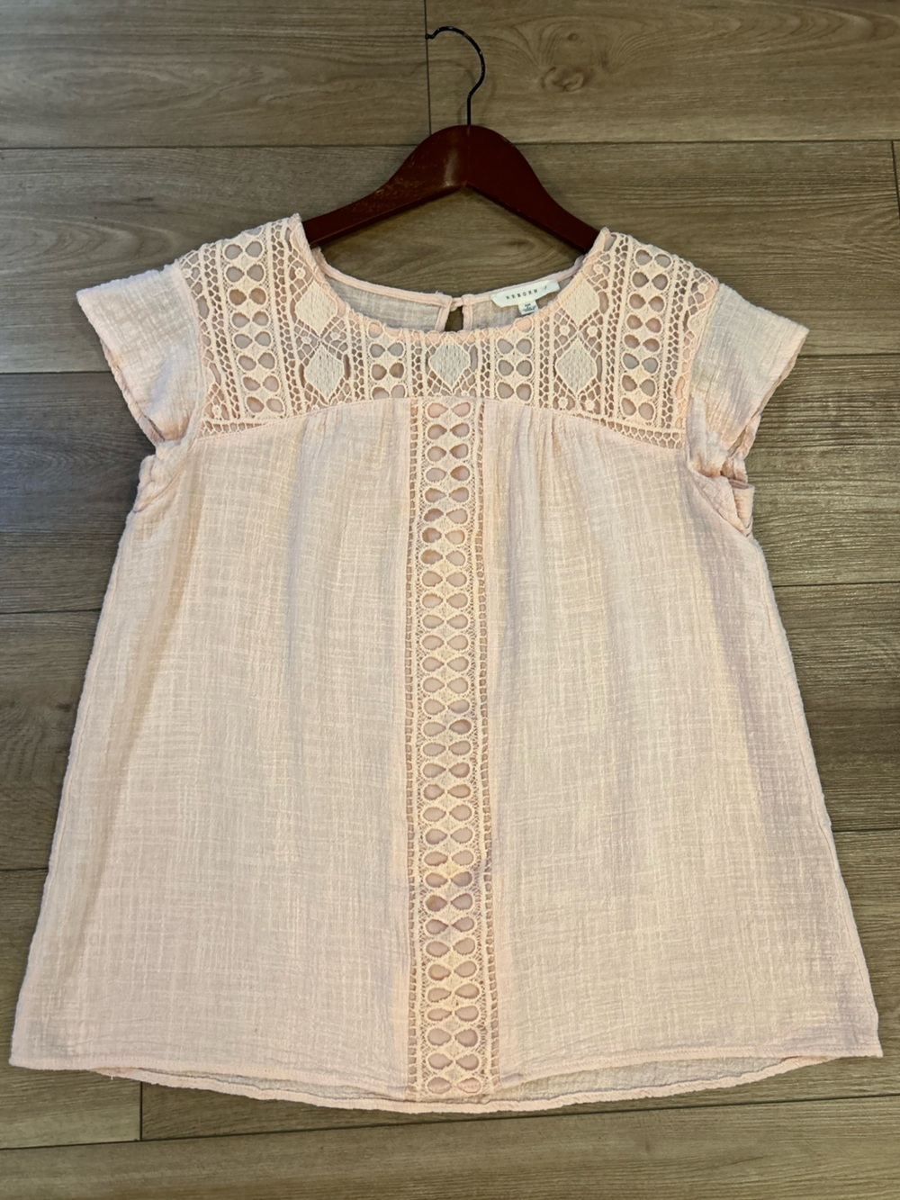 Reborn J Blush Crochet Lace Gauze Cotton Boho Blouse Size L